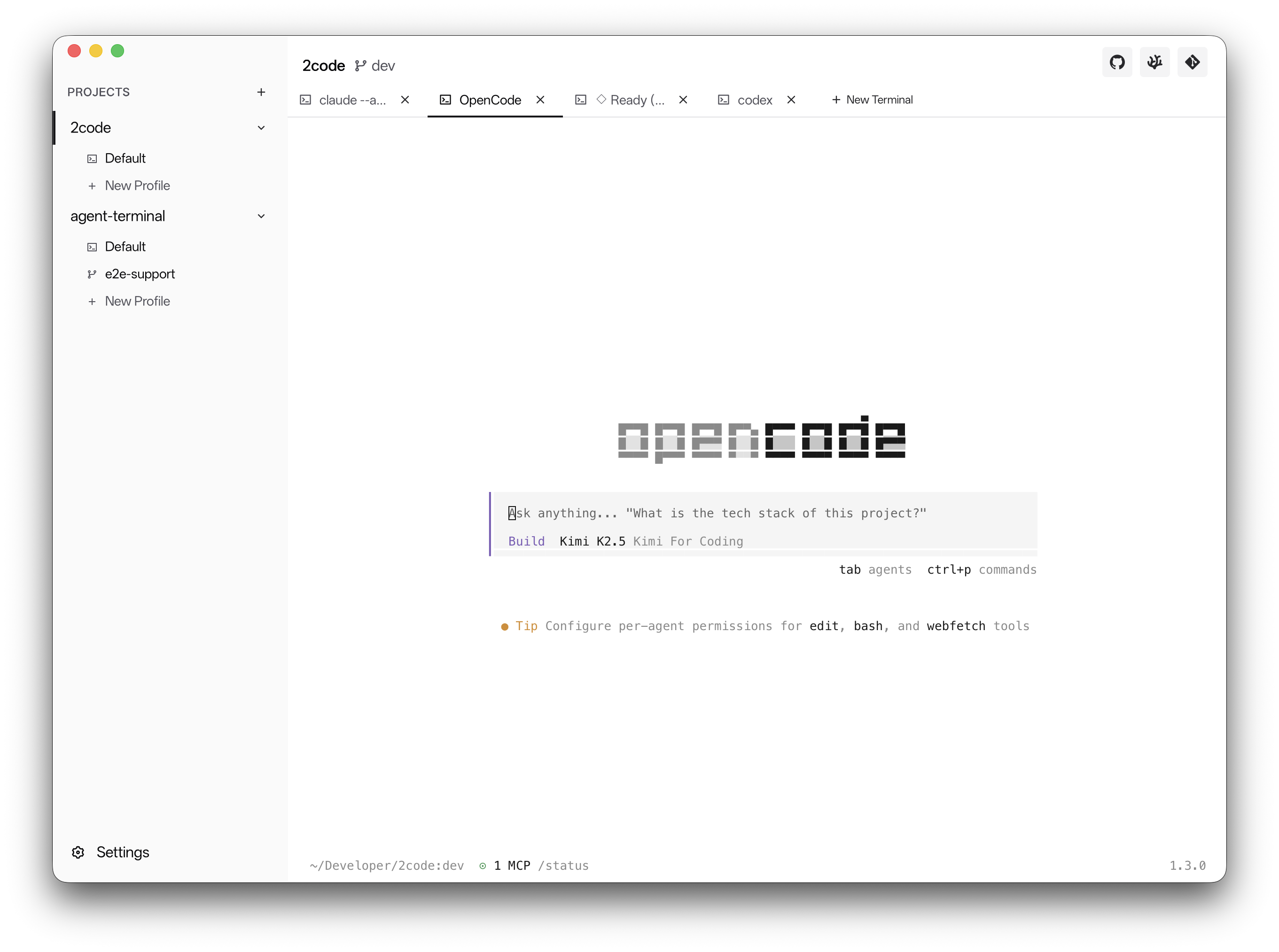 2code persistent terminal tabs view